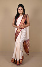 Soft Checks Gadwal Cotton Silk Saree in Off White, Beige and Cherry Wood
