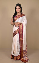 Soft Checks Gadwal Cotton Silk Saree in Off White, Beige and Cherry Wood