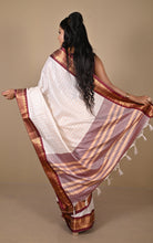 Soft Checks Gadwal Cotton Silk Saree in Off White, Beige and Cherry Wood