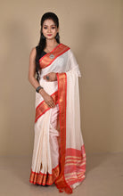 Soft Checks Gadwal Cotton Silk Saree in Off White, Beige and Red