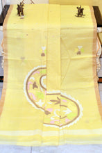 Hand Work Nakshi Butta Cotton Dhakai Jamdani Saree in Crayola Lemon Yellow and Multicolored Thread Work