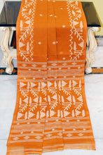 Hand Karat Needle Woven Work Pure Cotton Bengal Jamdani Saree in Mustard and Off White