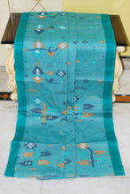 Hand Woven Skirt Nakshi Work Cotton Dhakai Jamdani Saree in Robin Egg Blue and Multicolored