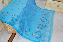 Tilfi Handwoven Work Cotton Dhakai Jamdani Saree in Baby Blue and Multicolored Thread Work