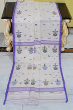 Traditional Hand Karat Work Cotton Jamdani Saree in Off White, Purple and Multicolored Thread Work