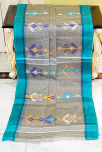 Hand Work Cotton Dhakai Jamdani Saree in Greige and Multicolored