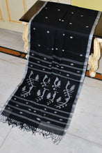Traditional Needle Karat Work Poth Jamdani Saree in Black and Silver White