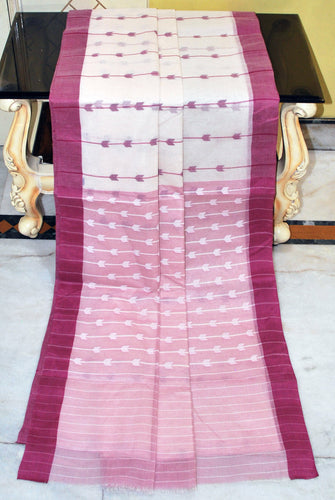Designer Poth Cotton Jamdani Saree in Off White and Purple