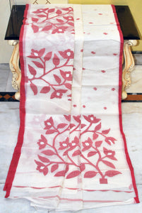 Skirt Nakshi Hand Work Jamdani Saree in Off White and Red Thread Work