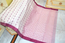 Designer Poth Cotton Jamdani Saree in Off White and Purple
