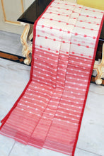 Designer Poth Cotton Jamdani Saree in Off White and Red