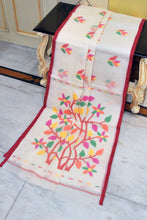 Hand Work Nakshi Butta Cotton Jamdani Saree Off White, Bright Red and Multicolor Thread Work