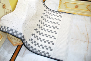 Designer Pure Cotton Bengal Jamdani Saree in Warm White and Black Thread Work