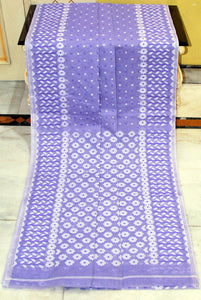 Nakshi Floral Work with Polka Butta Cotton Jamdani Saree in Lavender and Off White Thread Work