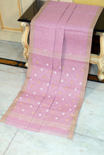 Hand Work Cotton Dhakai Jamdani Saree in Pastel Pink, Beige and Off White