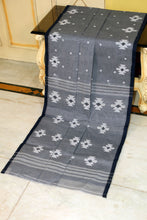 Designer Poth Cotton Jamdani Saree in Steel Grey, Off White and Black