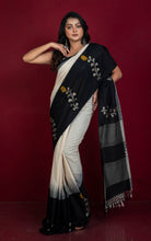 Premium Quality Double Warp Khaddar Kadiyal Skirt Border Jamdani Saree in Off White and Black