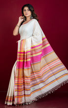 Designer Assam Khaddar Soft Cotton Bomkai Saree in Off White and Multicolored