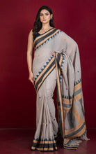 Crowned Temple Border Work Soft Cotton Bomkai Saree in Pastel Brown, Black and Peanut Brown