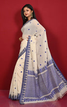 Traditional Nakshi Border Work Soft Cotton Bomkai Saree in Off White, Royal Beige and Deep Blue