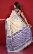 Traditional Nakshi Border Work Soft Cotton Bomkai Saree in Off White, Royal Beige and Deep Blue