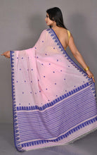 Traditional Nakshi Border Work Soft Cotton Bomkai Saree in Pastel Pink, Royal Beige and Deep Blue