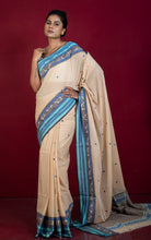 Premium Quality Double Warp Soft Pure Cotton Bomkai Saree in Beige, Celeste Blue, Royal Blue and Black