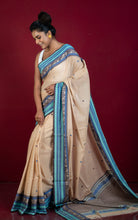 Premium Quality Double Warp Soft Pure Cotton Bomkai Saree in Beige, Celeste Blue, Royal Blue and Black