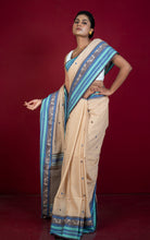 Premium Quality Double Warp Soft Pure Cotton Bomkai Saree in Beige, Celeste Blue, Royal Blue and Black