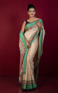 Premium Quality Double Warp Soft Pure Cotton Bomkai Saree in Beige, Maroon, Olive Green and Myrtle Green