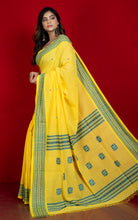 Premium Quality Double Warp Soft Pure Cotton Bomkai Saree in Yellow, Royal Blue and Green
