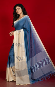 Premium Quality Double Warp Khaddar Kadiyal Skirt Border Jamdani Saree in Catalina Blue, Cashmere Beige, Off White and Black