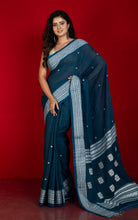 Premium Quality Double Warp Soft Pure Cotton Bomkai Saree in Regal Blue, Off White and Beige