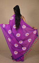 Floral Printed Soft Khadi Cotton Saree in Warm Purple, Off White and Matte Orange