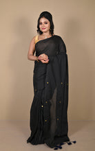 Designer Coin Sequin Work Soft Khadi Cotton Saree in Black and Golden