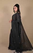 Designer Coin Sequin Work Soft Khadi Cotton Saree in Black and Golden