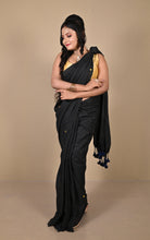 Designer Coin Sequin Work Soft Khadi Cotton Saree in Black and Golden
