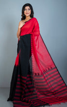 Half and Half Designer Soft Cotton Khaddar Saree in Red and Black