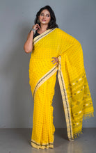 Woven Nakshi Work Authentic Khaddar Cotton Jamdani Saree in Bright Yellow, Beige and Black