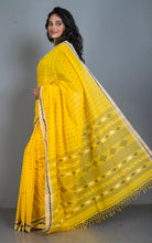 Woven Nakshi Work Authentic Khaddar Cotton Jamdani Saree in Bright Yellow, Beige and Black