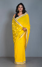 Woven Nakshi Work Authentic Khaddar Cotton Jamdani Saree in Bright Yellow, Beige and Black