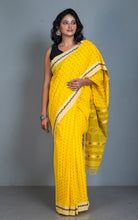 Woven Nakshi Work Authentic Khaddar Cotton Jamdani Saree in Bright Yellow, Beige and Black