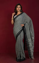 Woven Nakshi Work Authentic Khaddar Cotton Jamdani Saree in Grey, Off White and Black