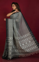 Woven Nakshi Work Authentic Khaddar Cotton Jamdani Saree in Grey, Off White and Black