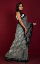 Woven Nakshi Work Authentic Khaddar Cotton Jamdani Saree in Grey, Off White and Black