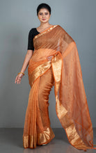 Soft Pure Crushed Tissue Katan Banarasi Silk Saree in Burnt Orange and Antique Golden