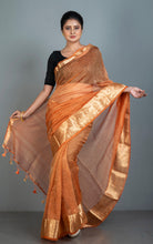 Soft Pure Crushed Tissue Katan Banarasi Silk Saree in Burnt Orange and Antique Golden