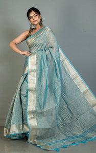 Soft Crushed Tissue Katan Banarasi Silk Saree in Ocean Blue and Antique Golden