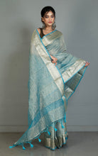 Soft Crushed Tissue Katan Banarasi Silk Saree in Ocean Blue and Antique Golden