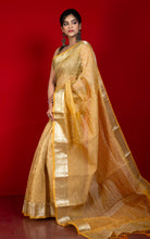 Soft Crushed Tissue Katan Banarasi Silk Saree in Yellow and Antique Golden